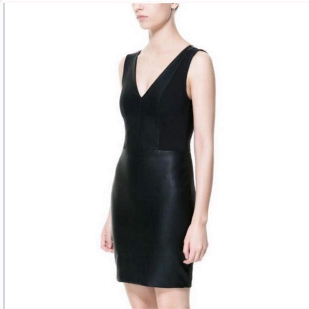 “ZARA” Trafaluc Faux Leather V-Neck Dress